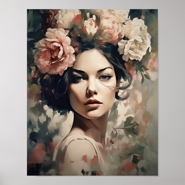 Poster av kvinnan med blomstande huvudteckning (Framsidan)