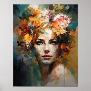 Poster av kvinnan med blomstande huvudteckning