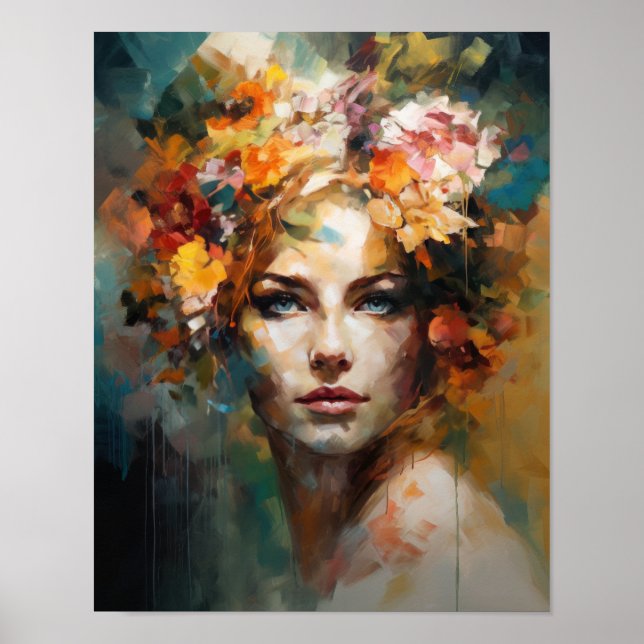 Poster av kvinnan med blomstande huvudteckning (Framsidan)