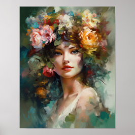 Poster av kvinnan med blomstande huvudteckning