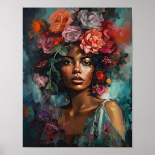 Poster av kvinnan med blomstande huvudteckning