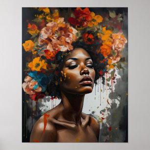 Poster av kvinnan med blomstande huvudteckning