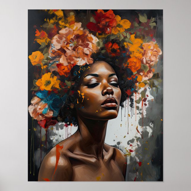 Poster av kvinnan med blomstande huvudteckning (Framsidan)
