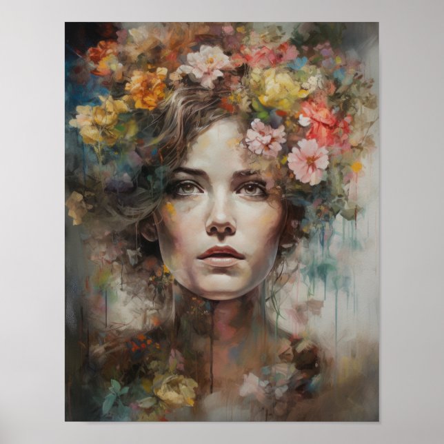 Poster av kvinnan med blomstande huvudteckning (Framsidan)
