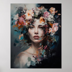 Poster av kvinnan med blomstande huvudteckning