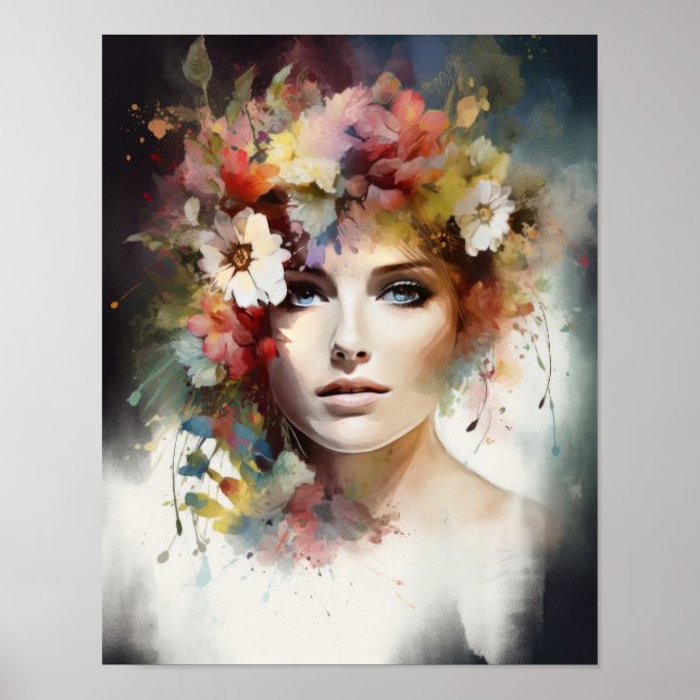 Poster av kvinnan med blomstande huvudteckning (Framsidan)