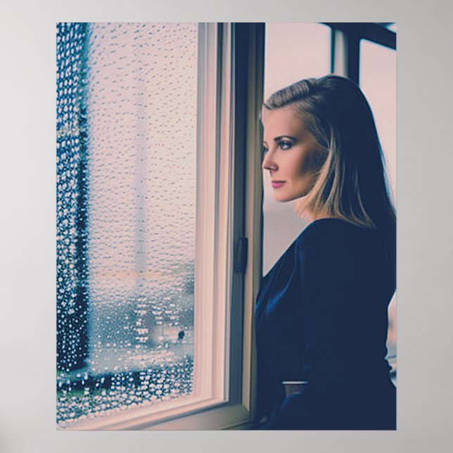 Poster av kvinnlig AI-konst i fönster (Framsidan)