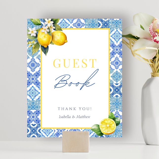 Poster av landningsgäst i Bok vid italienska Lemon (Mediterranean Italian Lemon Guest Book Sign Poster)