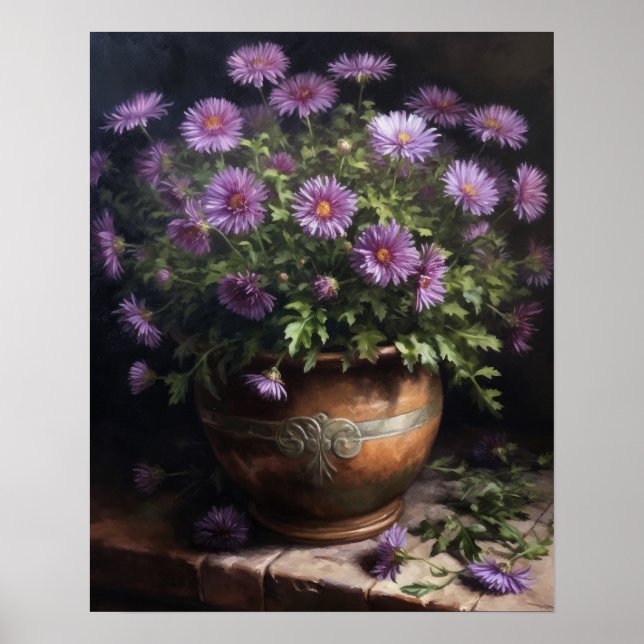 Poster av lila Aster Flowers Art Print  (Framsidan)