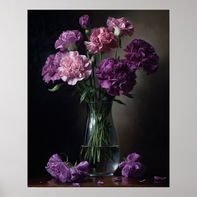 Poster av lila Carnation Flowers Art Print  (Framsidan)