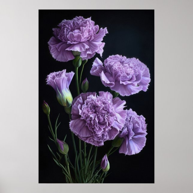 Poster av lila Carnations Flower Art Print  (Framsidan)