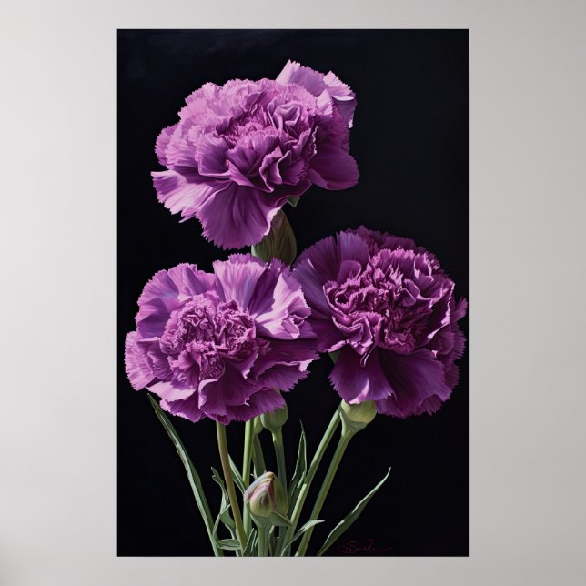 Poster av lila Carnations Flower Art Print  (Framsidan)