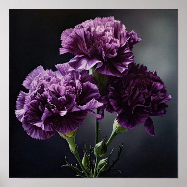 Poster av lila Carnations Flower Art Print  (Framsidan)