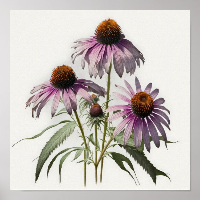 Poster av lila Coneflowers Art Print  (Framsidan)