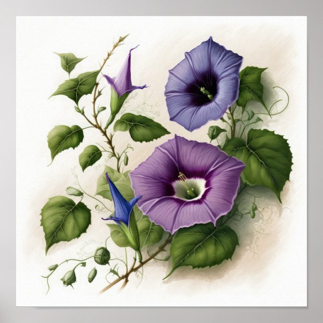 Poster av lila God morgon Glory Flowers Art Print  (Framsidan)