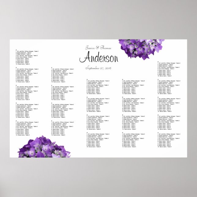 Poster av lila Hydrangeas-sätesdiagram (Framsidan)