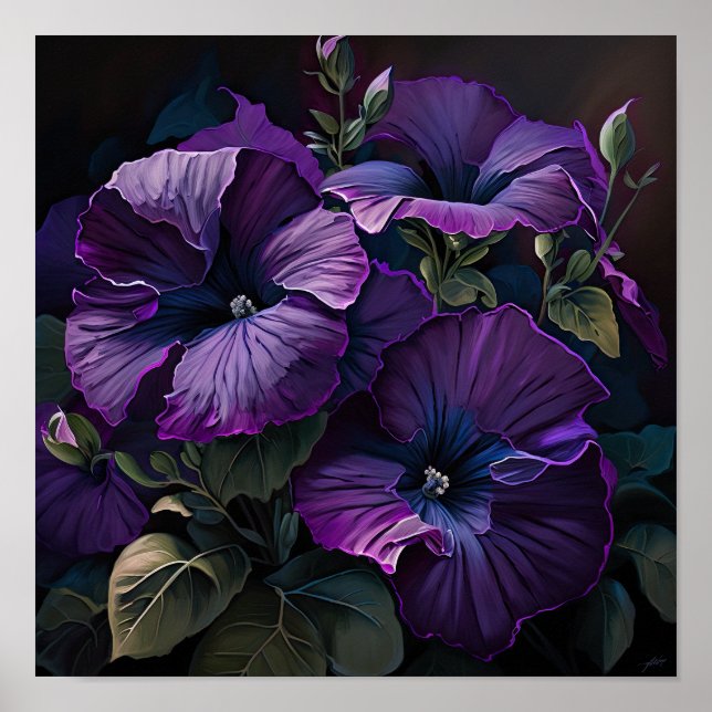Poster av lila Petunias Flower Art Print  (Framsidan)