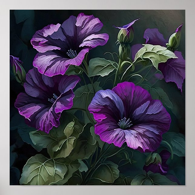 Poster av lila Petunias Flower Art Print  (Framsidan)