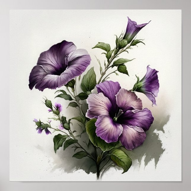 Poster av lila Petunias Flower Art Print  (Framsidan)