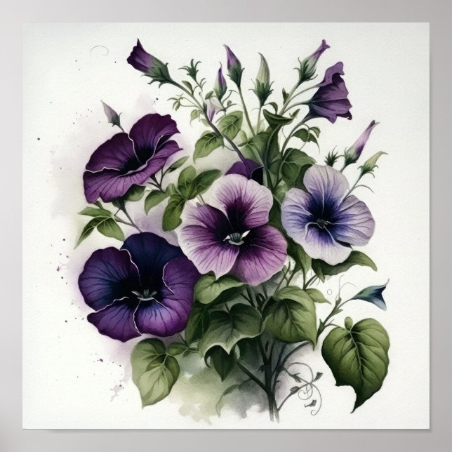 Poster av lila Petunias Flower Art Print  (Framsidan)