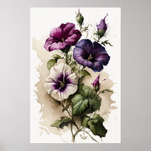 Poster av lila Petunias Flower Art Print  (Framsidan)