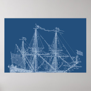 Poster av linjetömning av Segelbåt-blåskemaster me