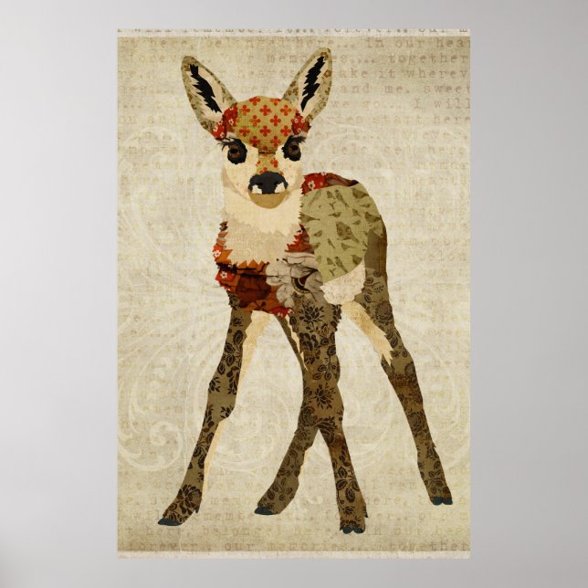 Poster av liten Blommigt Fawn Art (Framsidan)