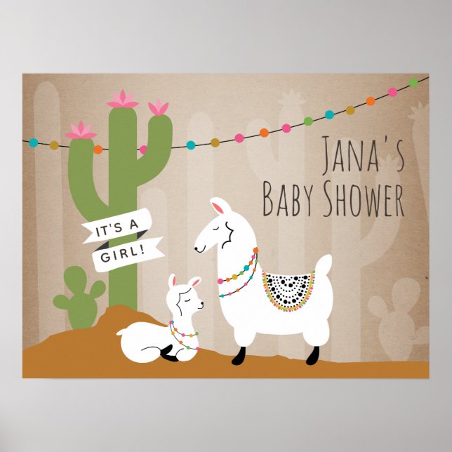 Poster av Llama Desert Cactus Girl Baby Shower (Framsidan)