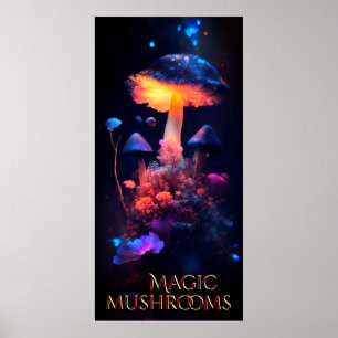 Poster av Magic Mushroom Neon Fantasy