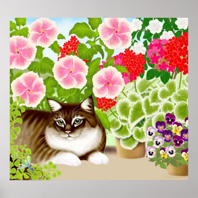 Poster av maine Coon Cat i Garden Jungle (Framsidan)
