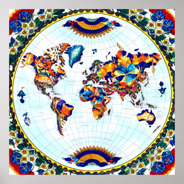 Poster av Majolica World Map (Framsidan)