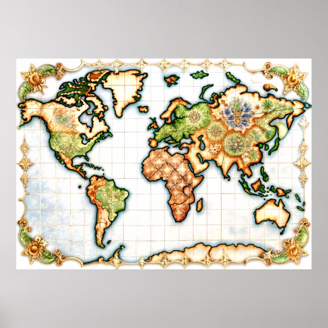 Poster av Majolica World Map (Framsidan)