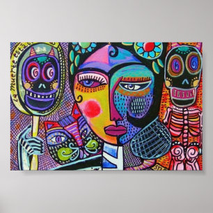 Poster av mexikanska Woman Spegel Skeleton