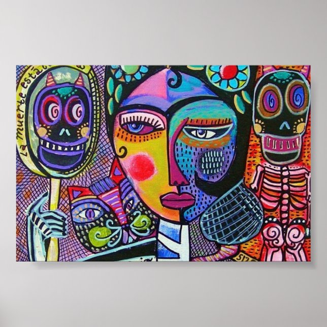 Poster av mexikanska Woman Spegel Skeleton (Framsidan)