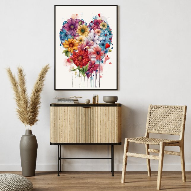 Poster av modern konst i blomman (Flower Heart Modern Art Poster)