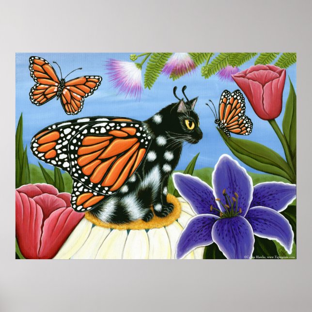 Poster av monarch Butterfly Fairy Cat Fantasy Art (Framsidan)