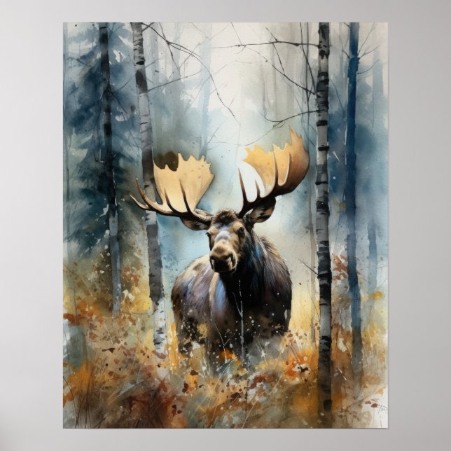 Poster av moose Woodland Animal Art Print (Framsidan)