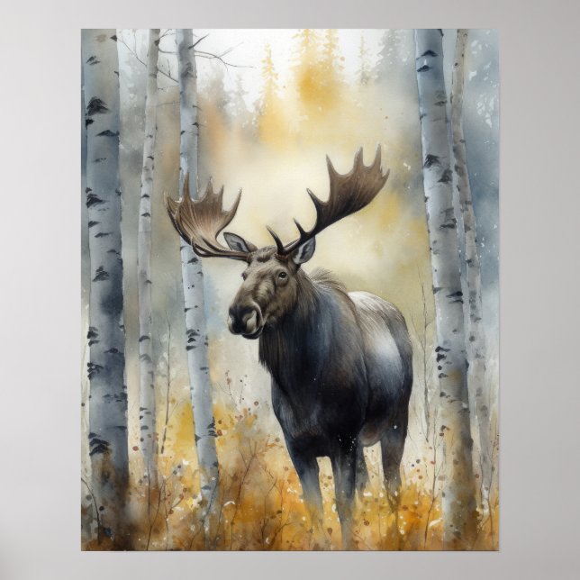Poster av moose Woodland Animal Art Print (Framsidan)