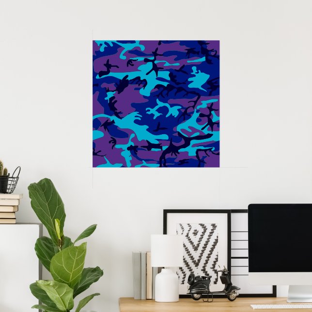 Poster av mörk blått och Lila-kamouflage (Hemmakontoret)