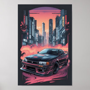 poster av nissan-skylin r-34-teckningar