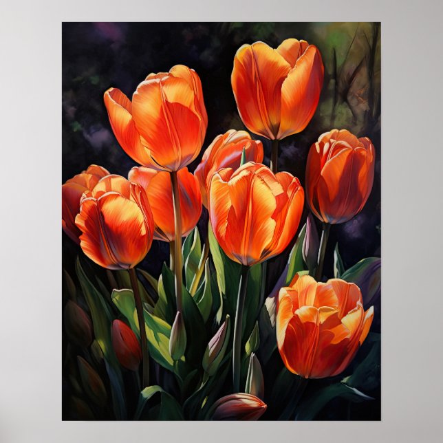 Poster av orange Tulip Flowers Art Print  (Framsidan)