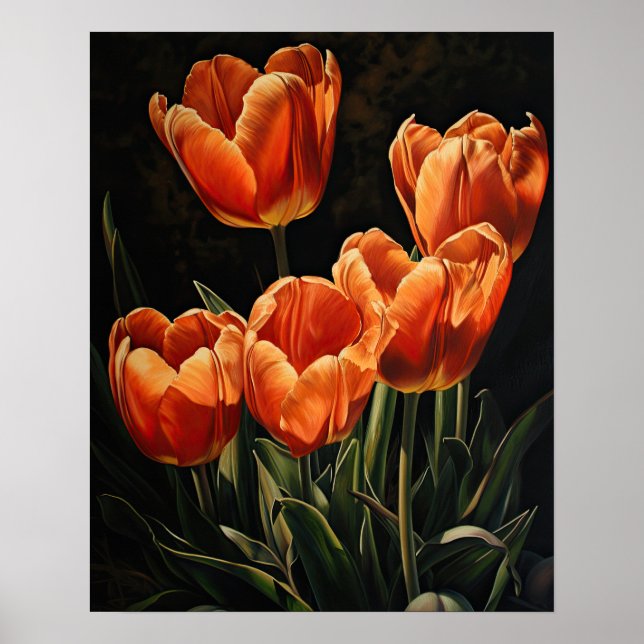 Poster av orange Tulip Flowers Art Print  (Framsidan)