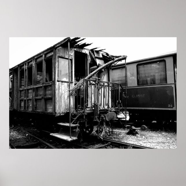 Poster av övergiven träpassagerarbil Le Mastrou (Framsidan)