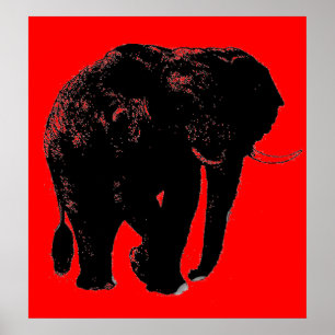 Poster av pap Art Red Black Elephant Silhouette