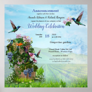 Poster av päron, honungssucklar och Hummingbird