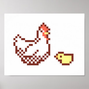 Poster av pixelkonst för kyckling och Chick