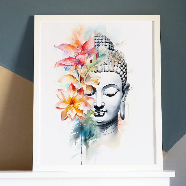 Poster av porträtt Buddha Charcol Watercolor Art (Portrait Buddha Charcoal Watercolor Art Poster)