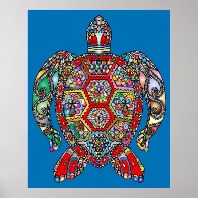 Poster av Psychedelic Sea Turtle Art (Framsidan)