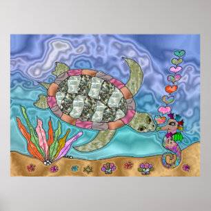 Poster av Psychedelic Sea Turtle Seahorse Art