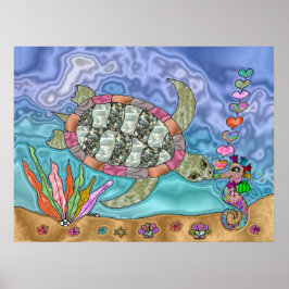 Poster av Psychedelic Sea Turtle Seahorse Art